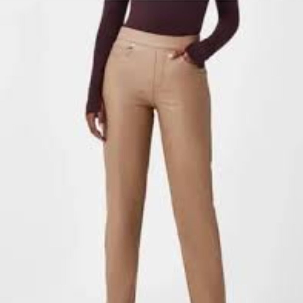 Spanx Petite Faux Leather High Rise Slim Straight Pant in Toffee Size 2x NWT